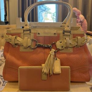 Coach Pink and Cream Leather Satchel